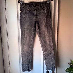 Levi's Gray 711 Paint Splatter Raw Hem Skinny Ankle Jean